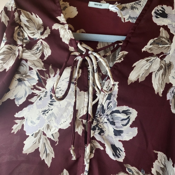 UO Kimchi Blue Deep Red Floral Babydoll Blouse - Picture 6 of 7